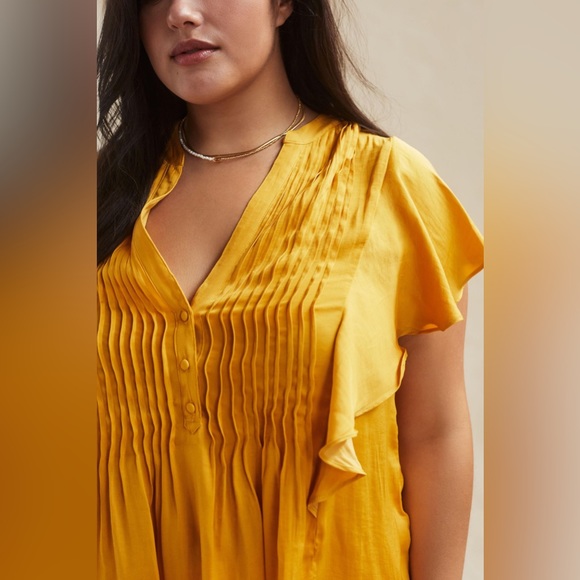 ✨ Anthropologie Ruffled Pintucked Blouse Sz MP - Picture 6 of 8